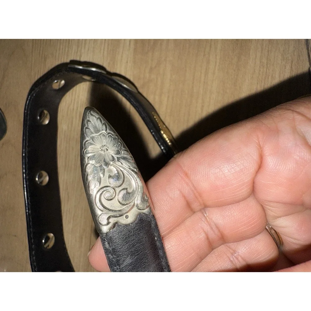 Western Cowgirl Black Leather‎ Belt Concho Heart German Silver Big Al's 38